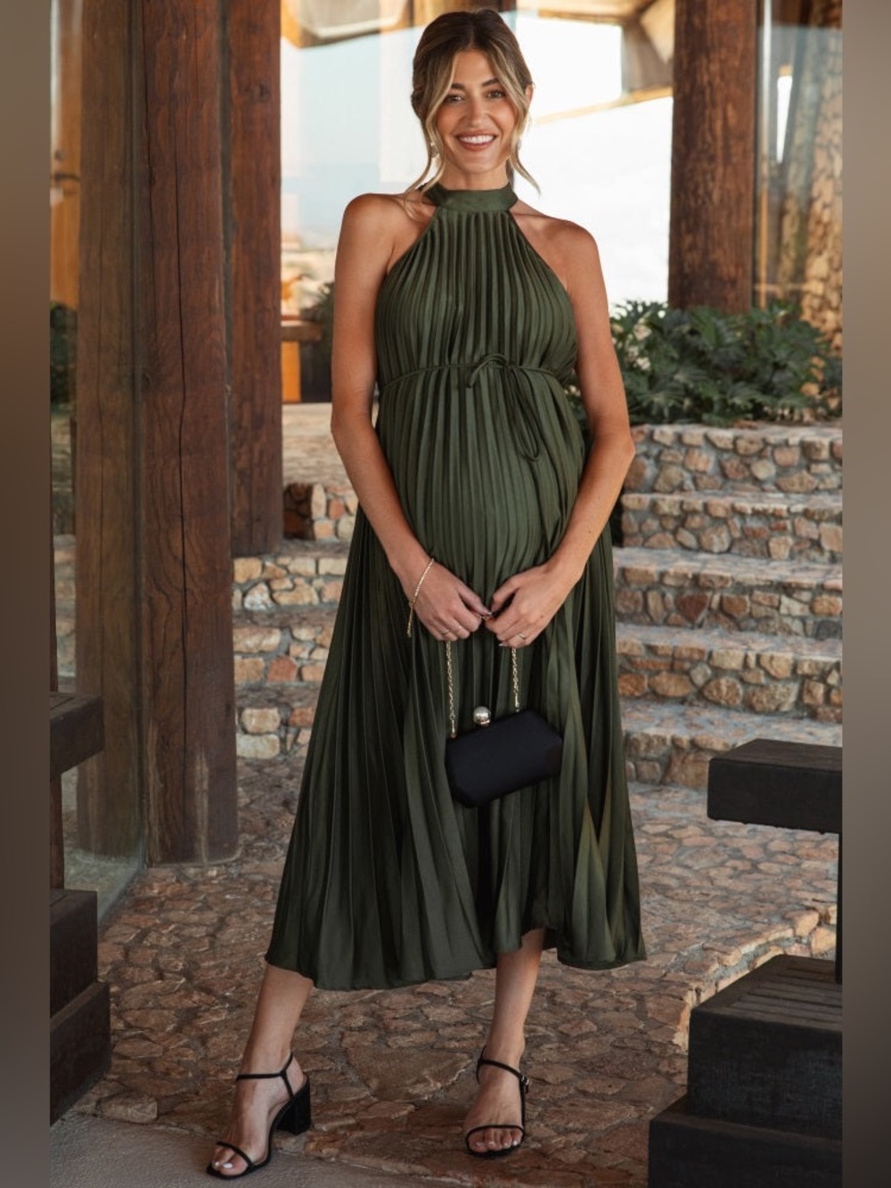 Pink Blush Olive Pleated Maternity Halter Dress